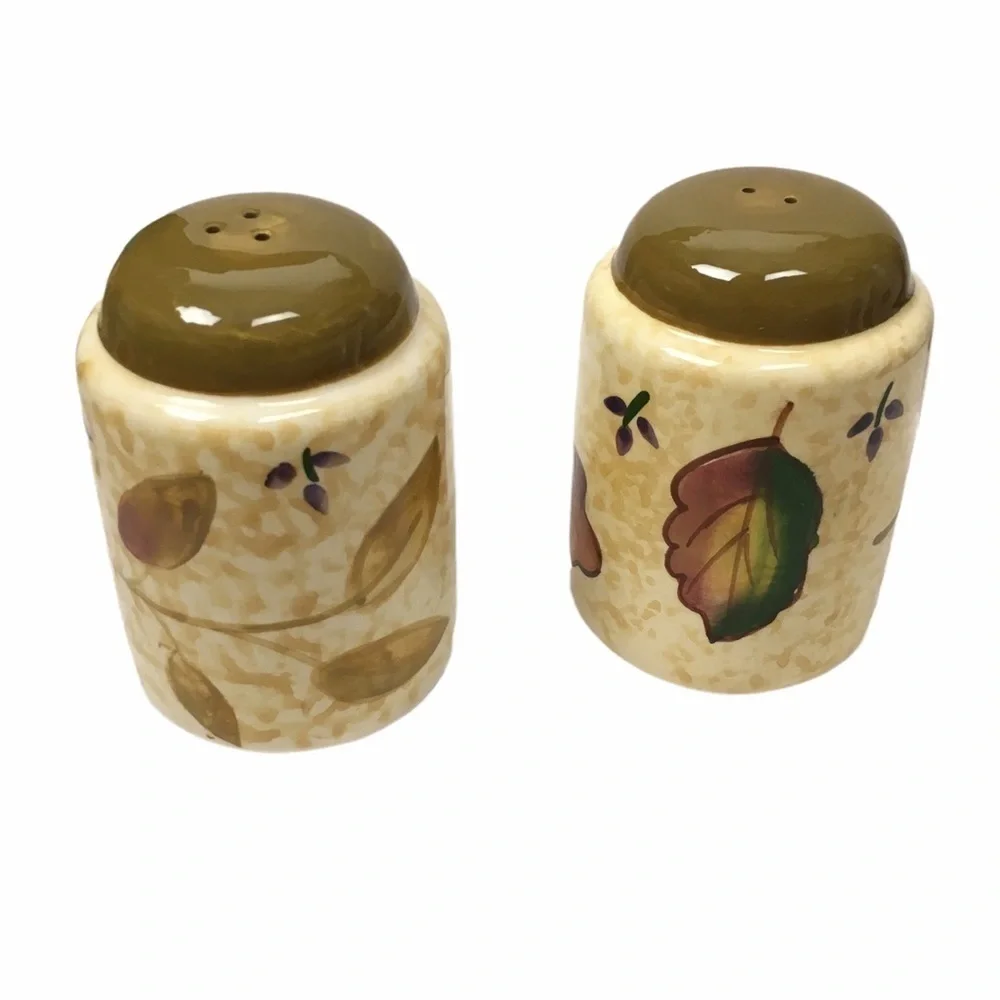 HARVEST Leaf Design Serving Set Thanksgiving Creamer Sugar Salt Pepper Ceramic